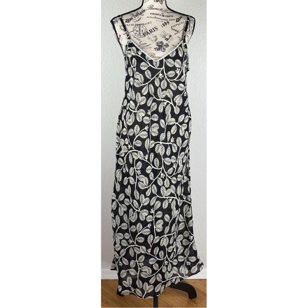 Josie Natori Vintage 90s Womens Leaf Vine Print Midi Nightgown Slip Dress, Small
